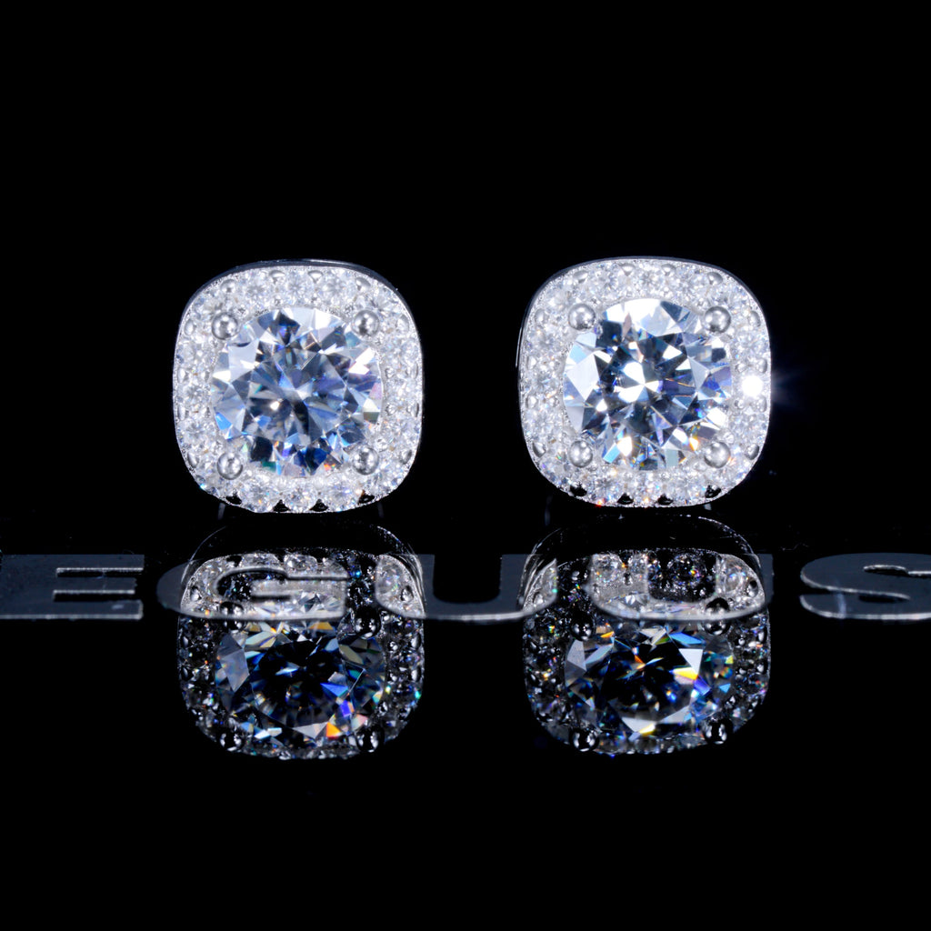 925S VVS1 Moissanite 7MM Cluster Stud Earrings