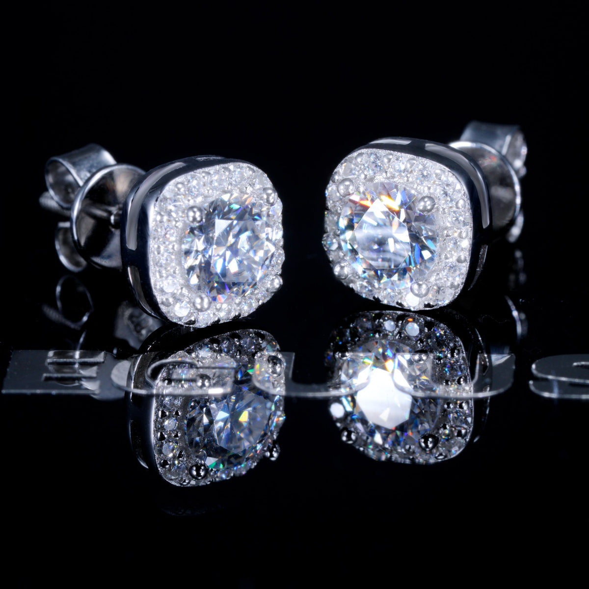 925S VVS1 Moissanite 7MM Cluster Stud Earrings