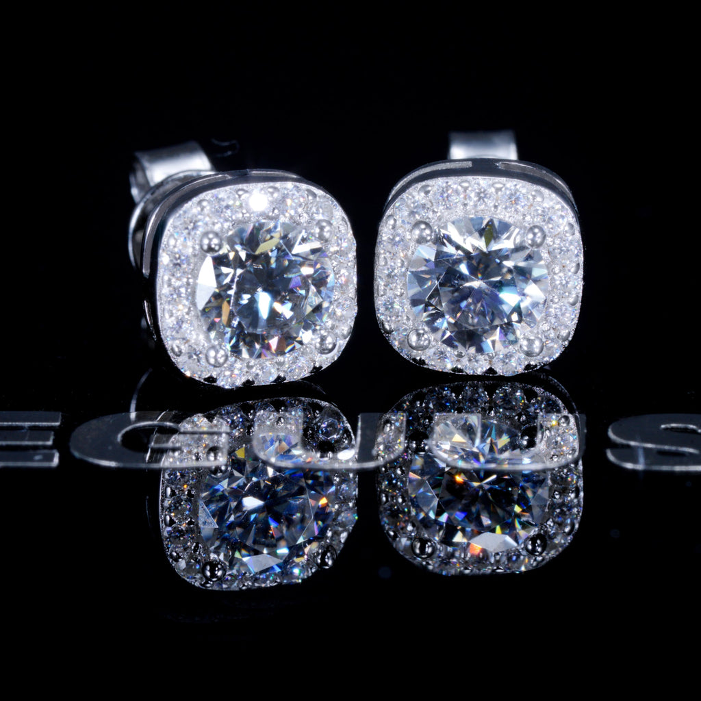 925S VVS1 Moissanite 7MM Cluster Stud Earrings